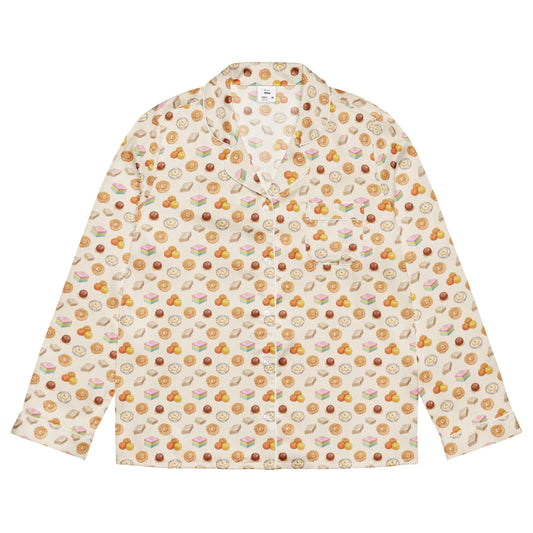 Front view of mithai Indian Pakistani sweets print pajama top inspired by South Asian nostalgia and heritage