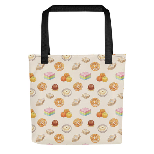 Front view of mithai print tote