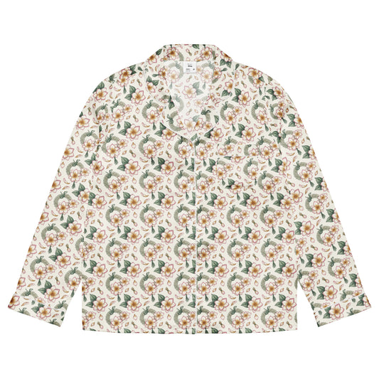 Front view of motia jasmine flower print pajama top inspired by South Asian nostalgia and heritage