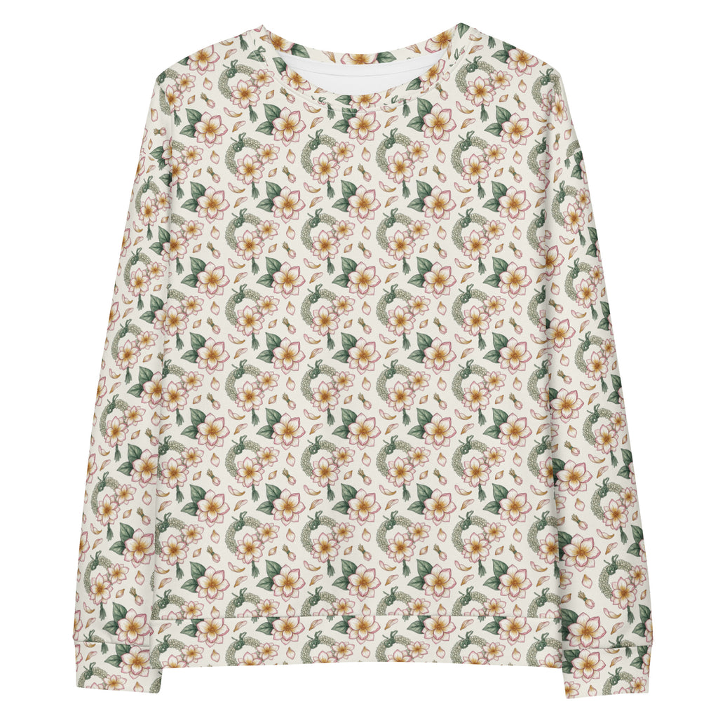 Front view of motia print crewneck