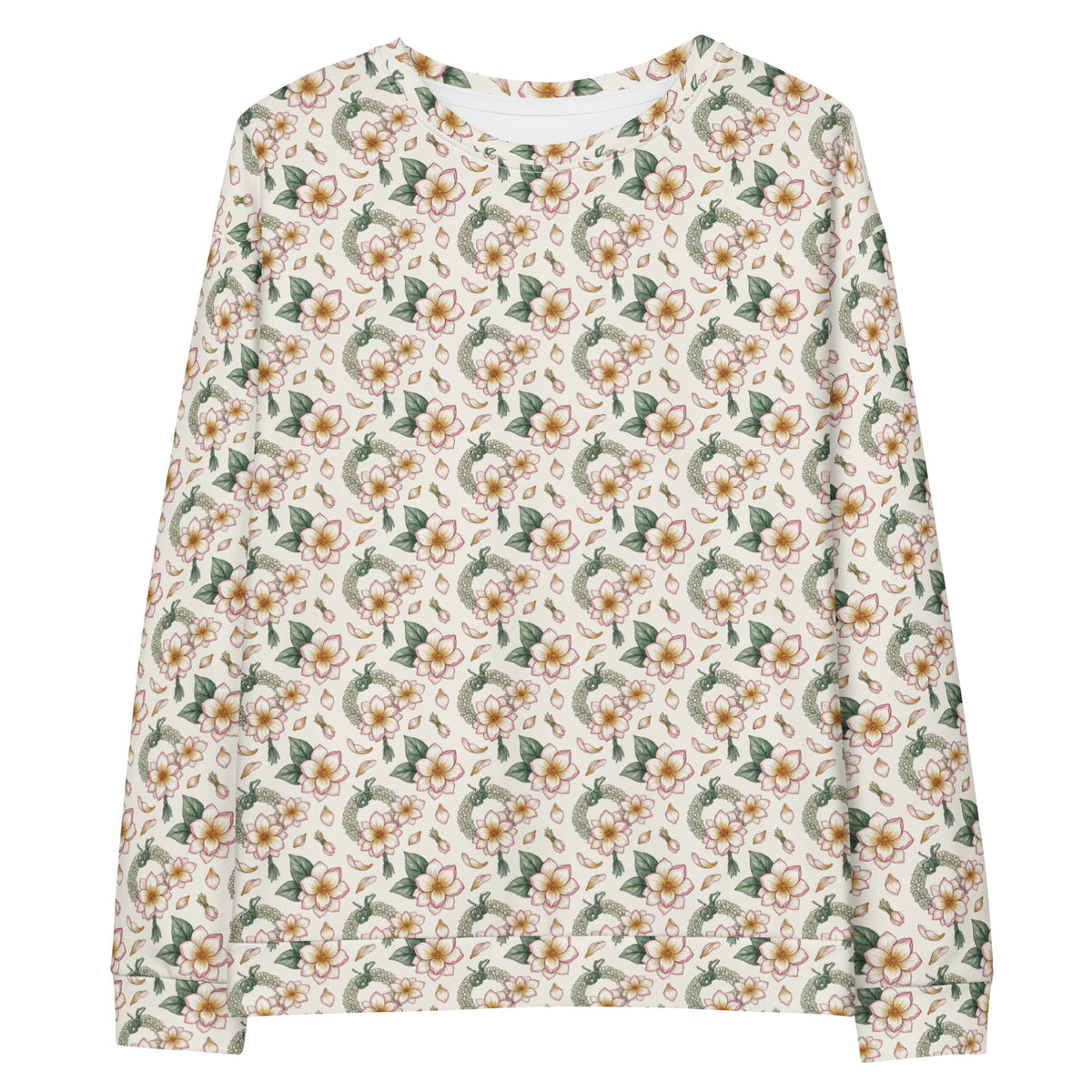 Front view of motia print crewneck