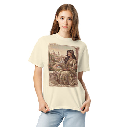 Model wearing nizam print poster tee