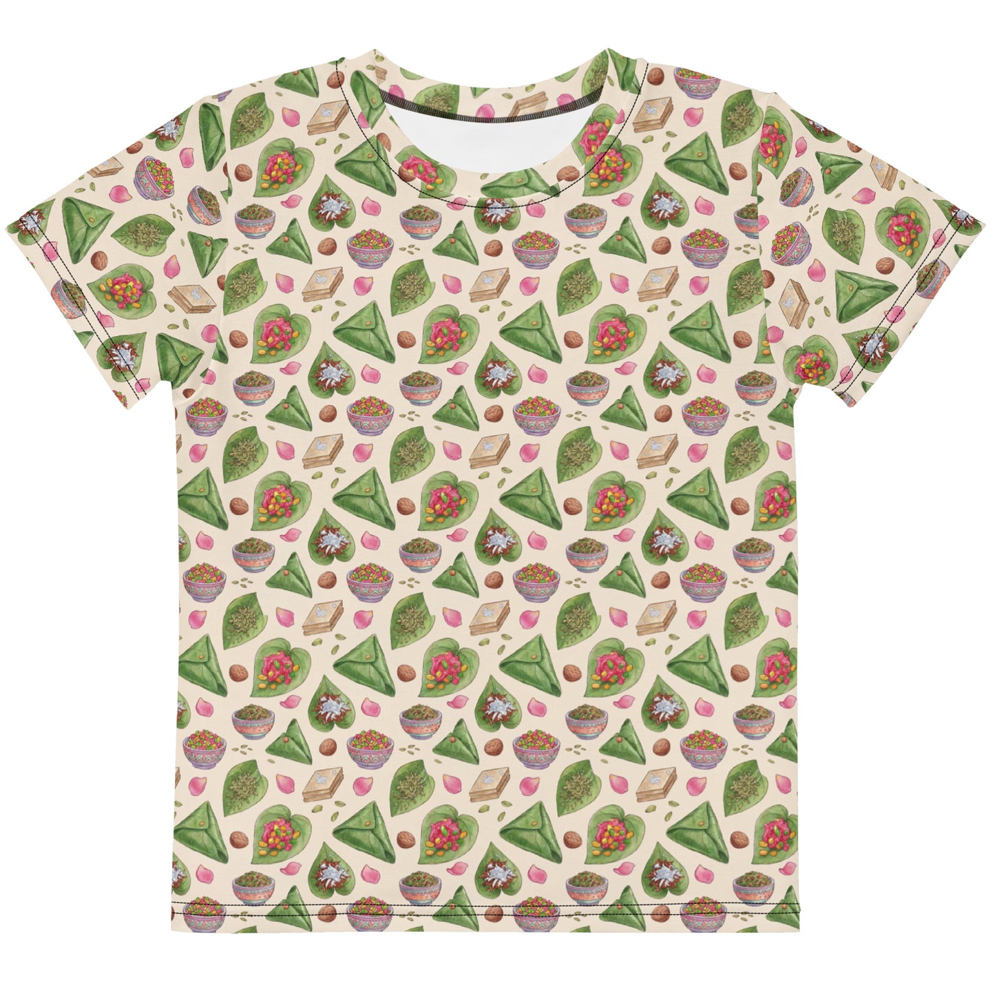 Front view of paan inspired kids tee