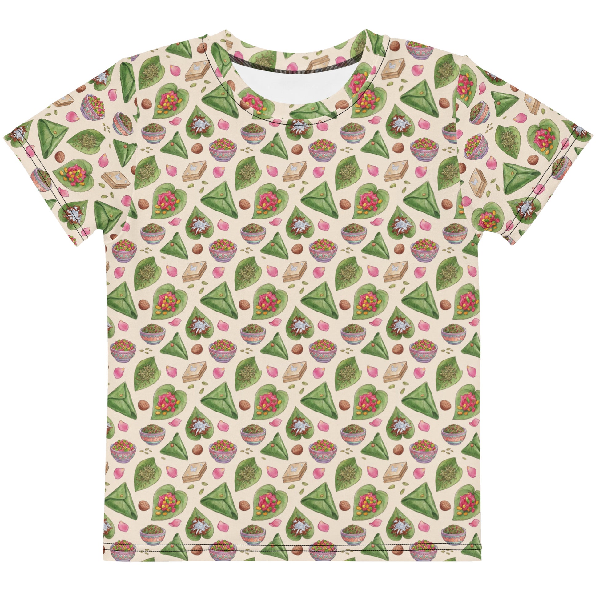 Front view of paan inspired kids tee