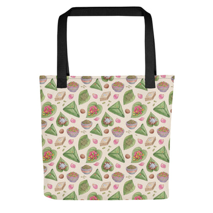 Front view of paan inspired tote bag