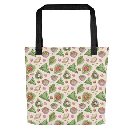 Front view of paan inspired tote bag