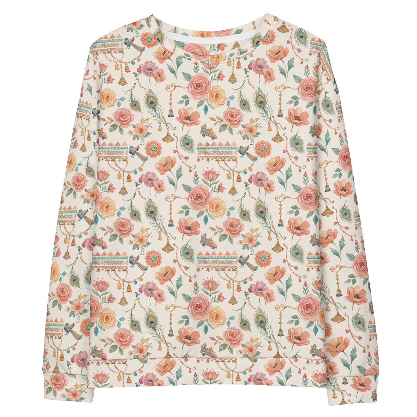 Front view of phool patti floral print inspired unisex crewneck