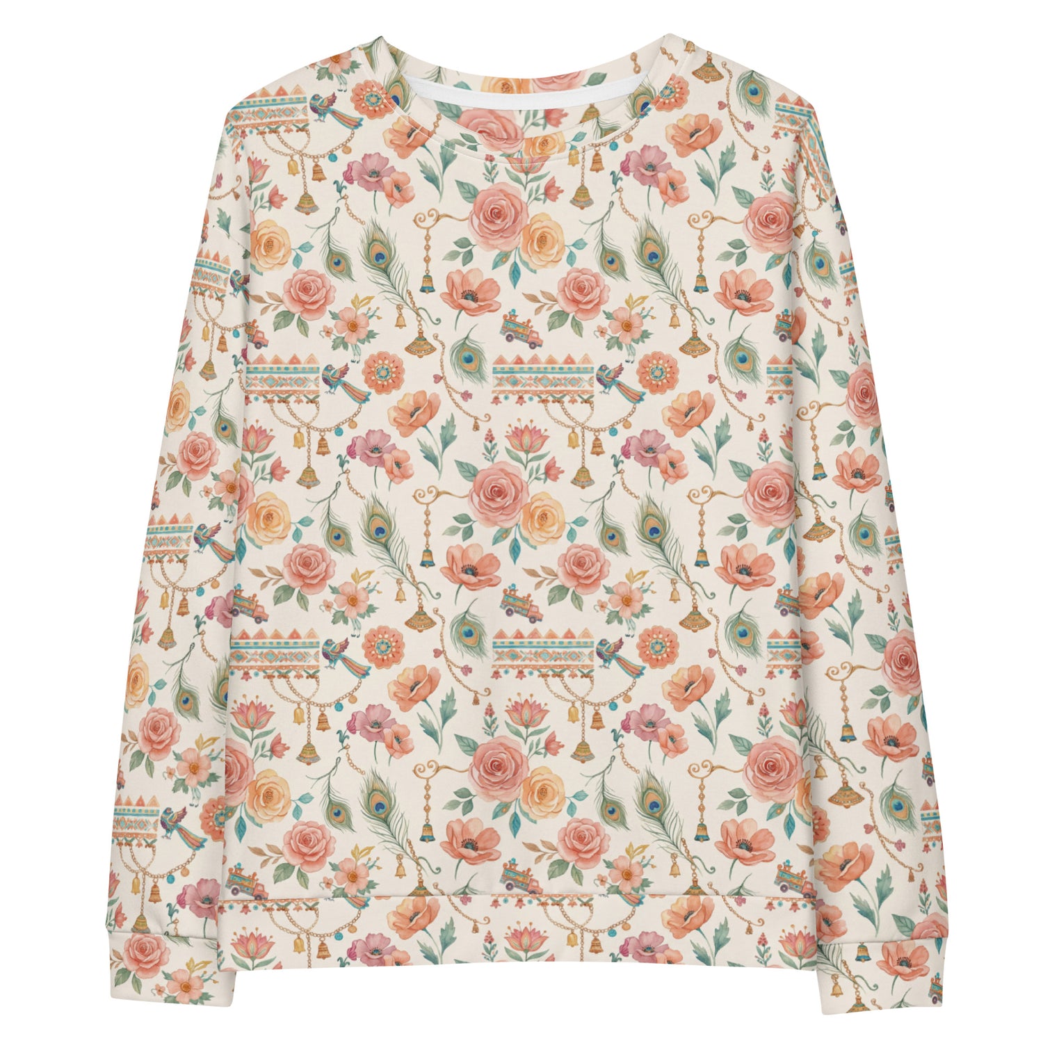 Front view of phool patti floral print inspired unisex crewneck
