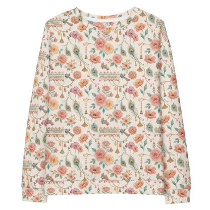 Front view of phool patti floral print inspired unisex crewneck