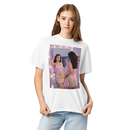 Model wearing k3g poo inspired Bollywood poster tee