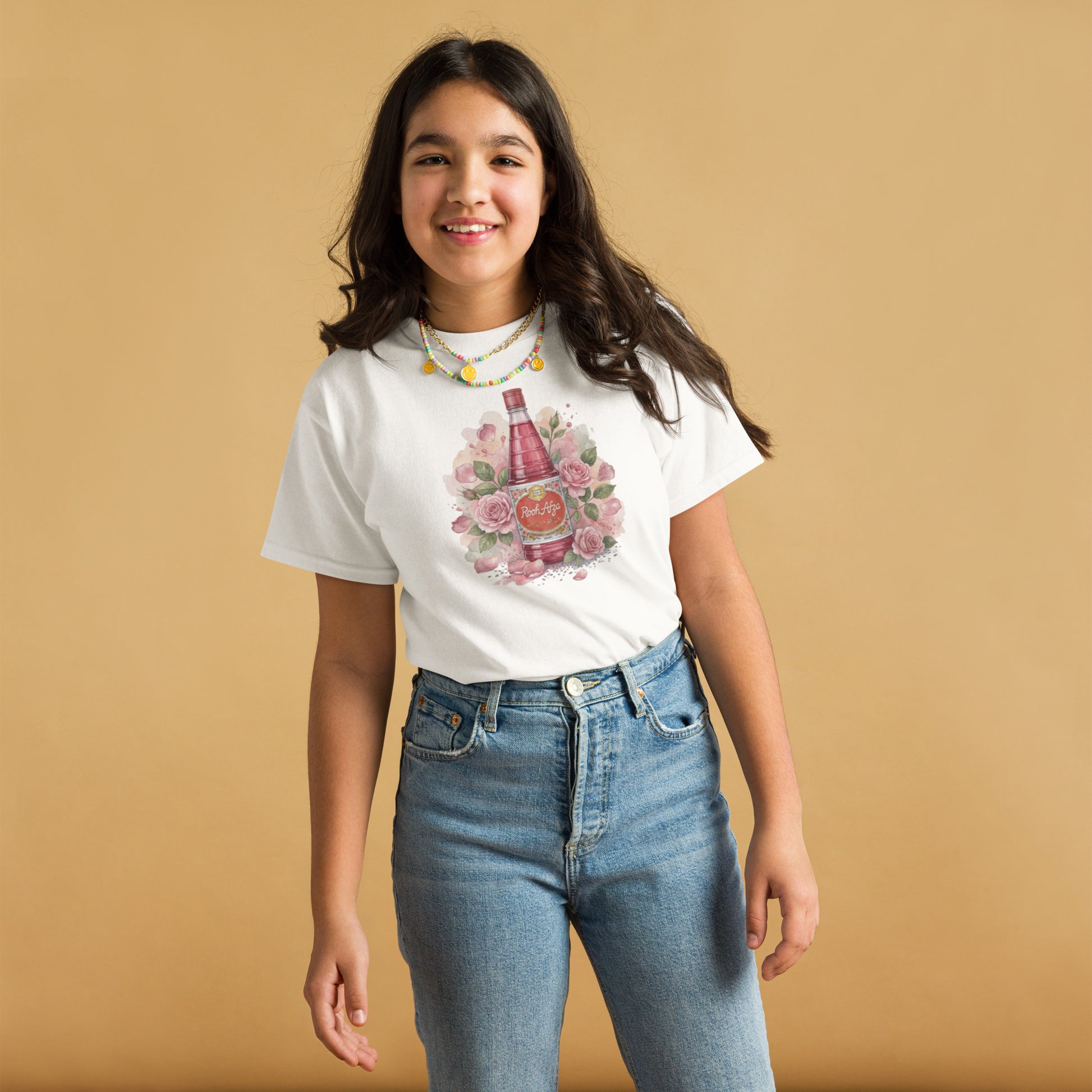 Model wearing rooh afza inspired youth tee