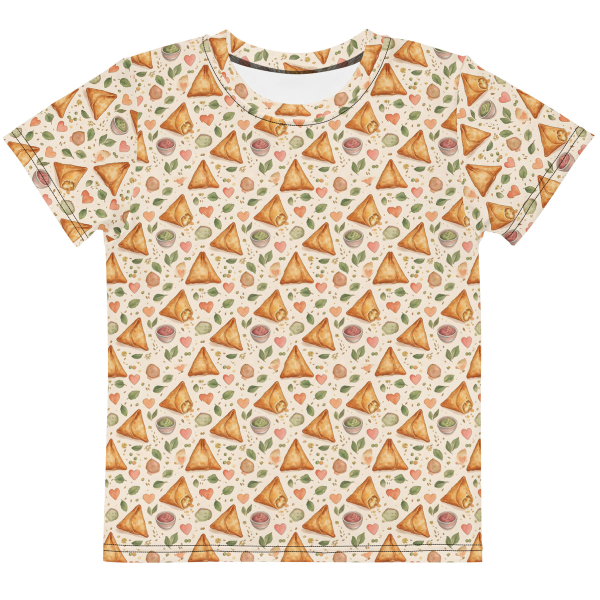 Front view of samosa print little kids tee