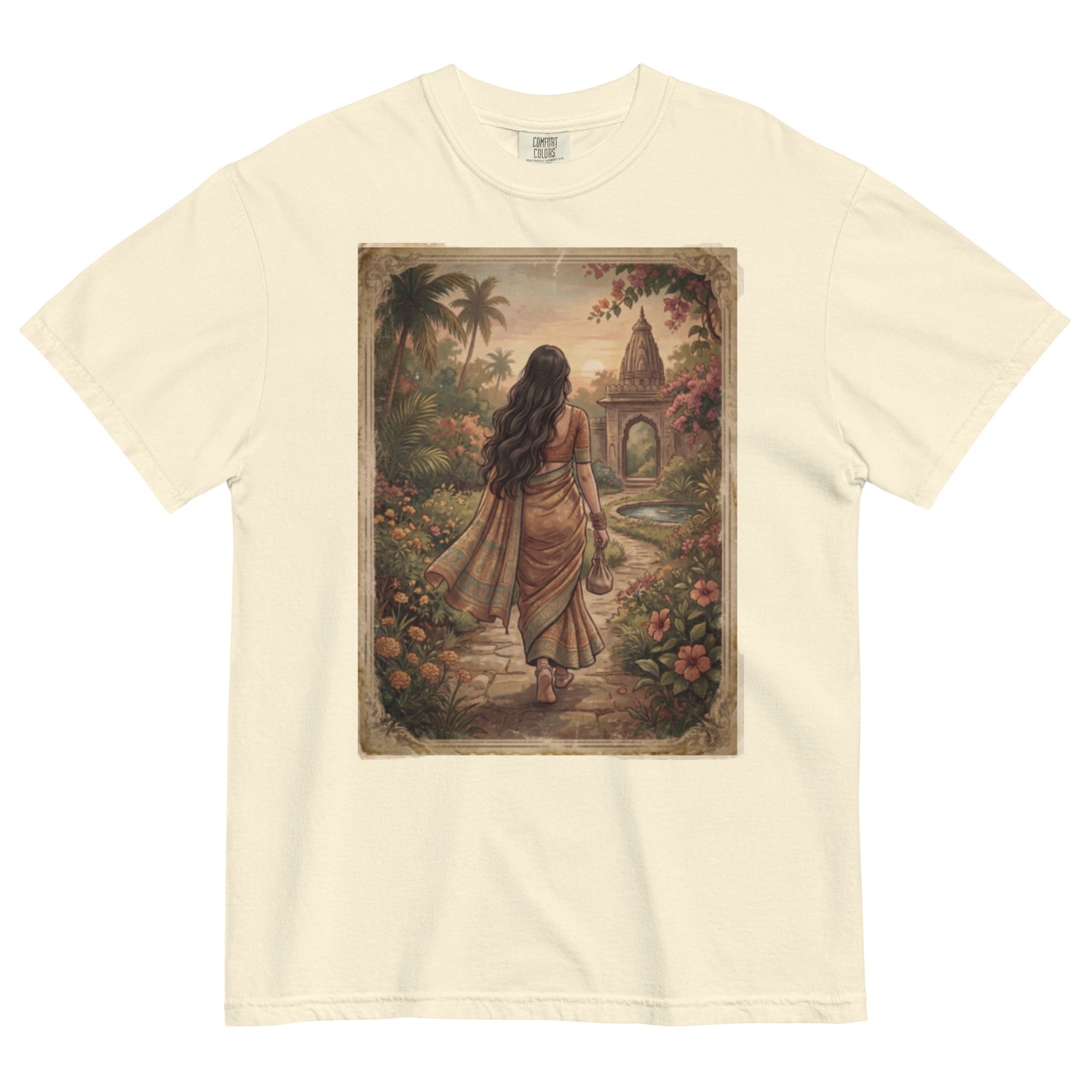 Front view of sari print poster tee