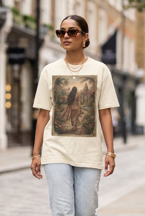 Model wearing sari inspired poster tee