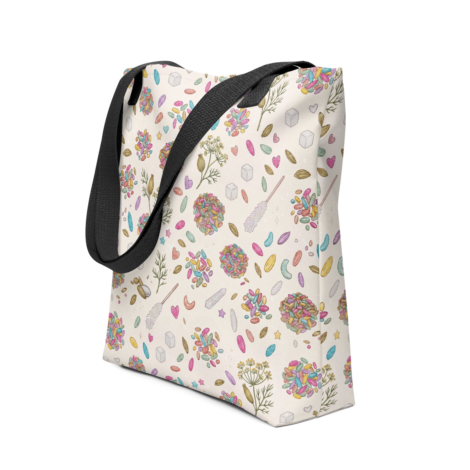 Side view of saunf print tote