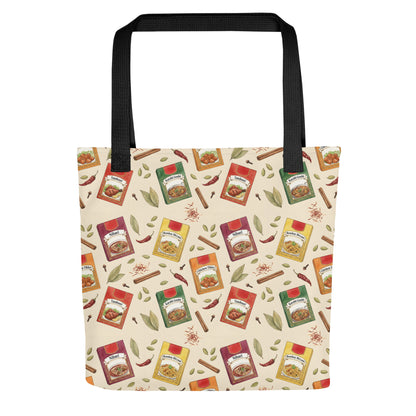 Front view of Shaan Masala inspired tote bag