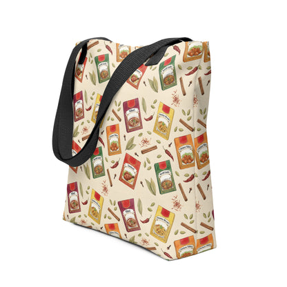Side view of Shaan Masala inspired tote bag  