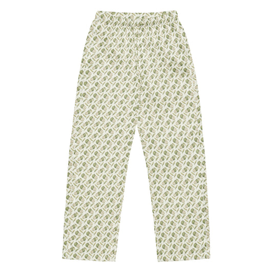 Front view of sitaphal custard apple fruit print pajama bottoms inspired by South Asian nostalgia and heritage