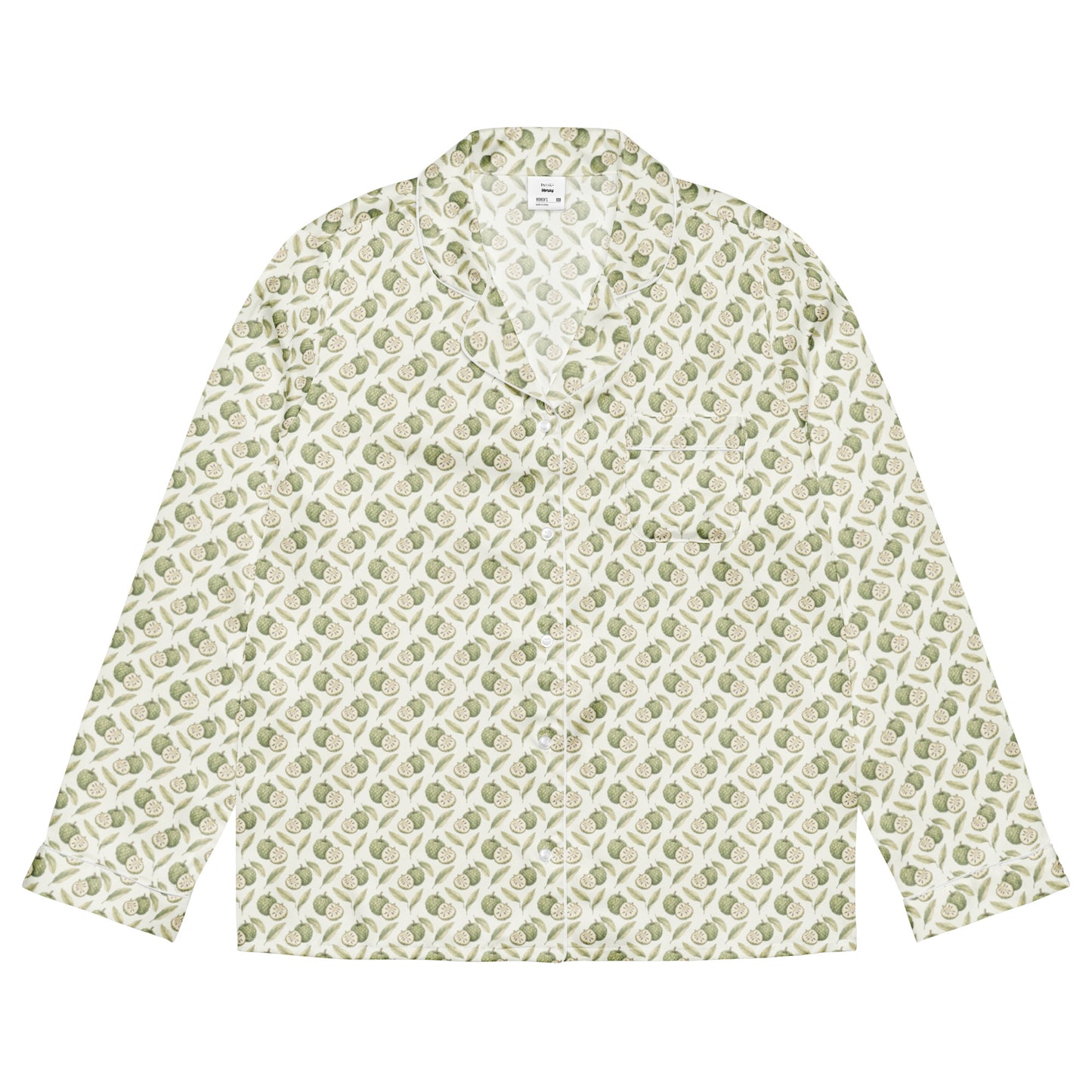 Front view of sitaphal custard apple fruit print pajama top inspired by South Asian nostalgia and heritage