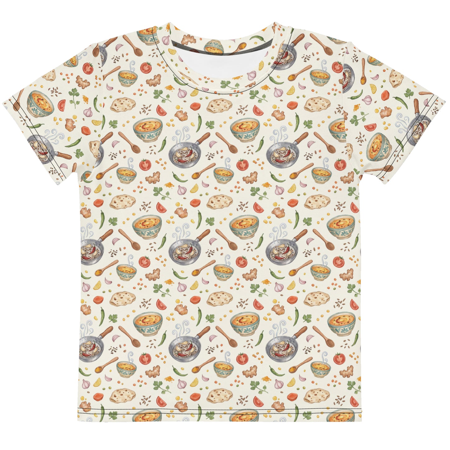 Front view of tadka daal print little kids tee