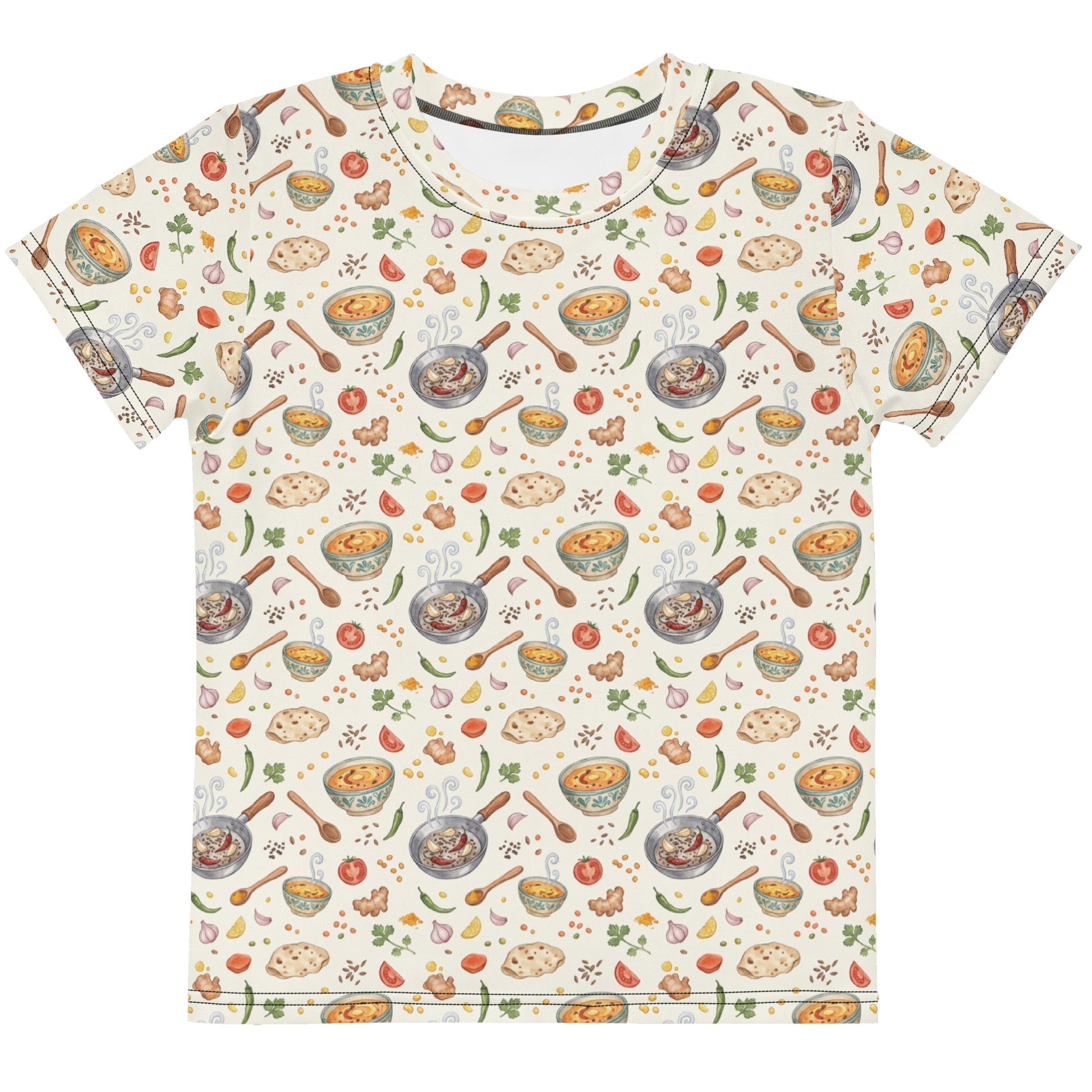 Front view of tadka daal print little kids tee
