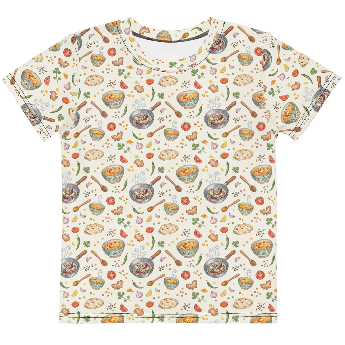 Front view of tadka daal print little kids tee
