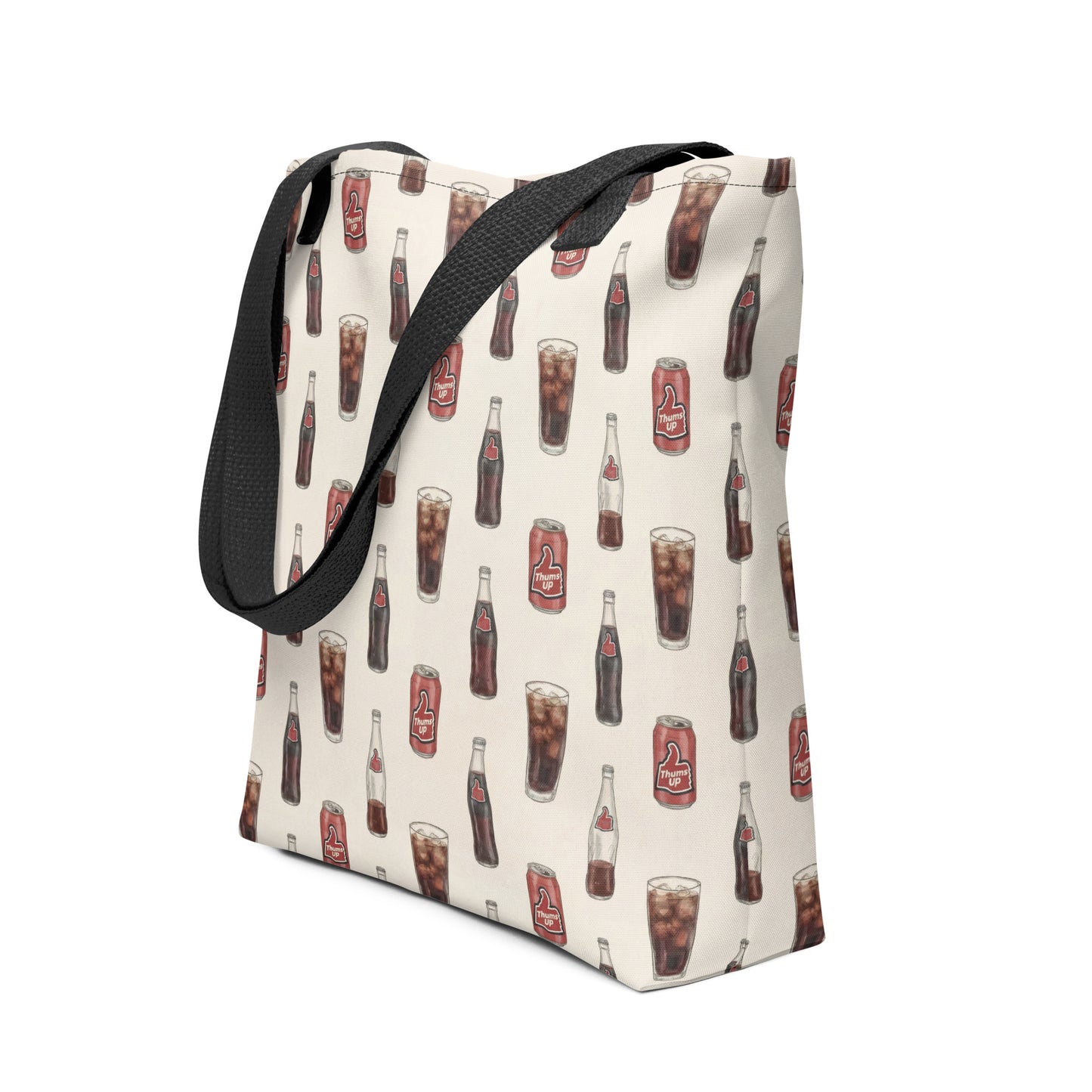 Side view of Thums Up print tote
