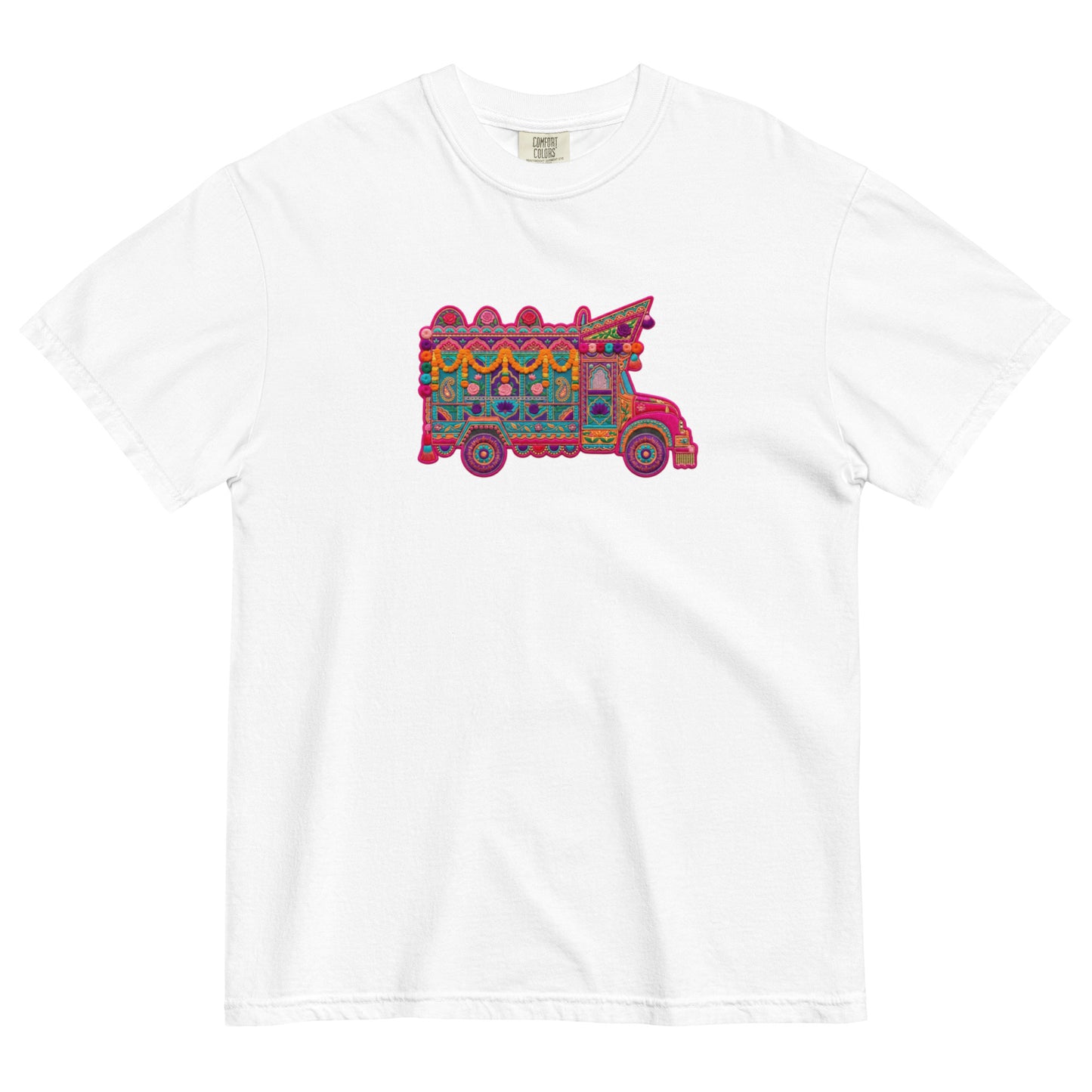 Front view of Pakistani truck art graphic tee