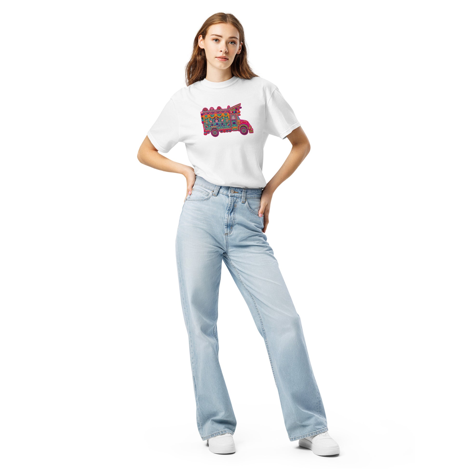 Model wearing Pakistani truck art graphic tee