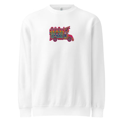 Front view of Pakistani truck art inspired unisex crewneck